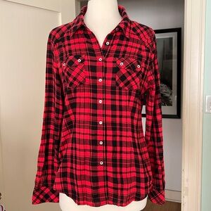 Guess Red and Black plaid button down